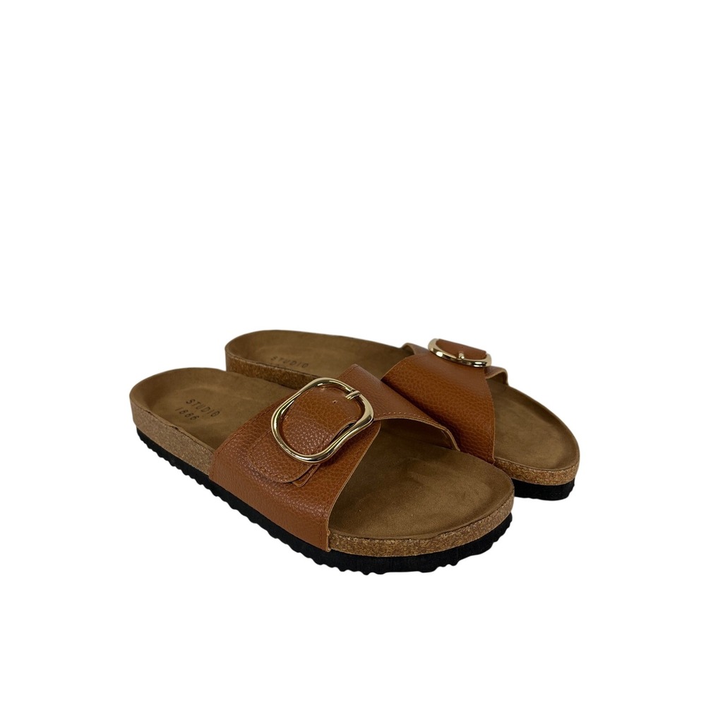 STUDIO 1886 Tan Leather Buckle Cork Footbed Slide Sandals Women's‎ Size 7